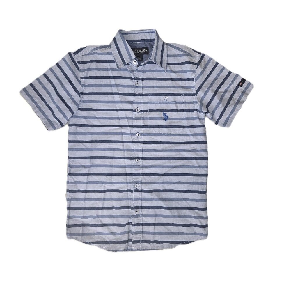 US Polo Short Sleeved Blue Striped Button Down Shirt